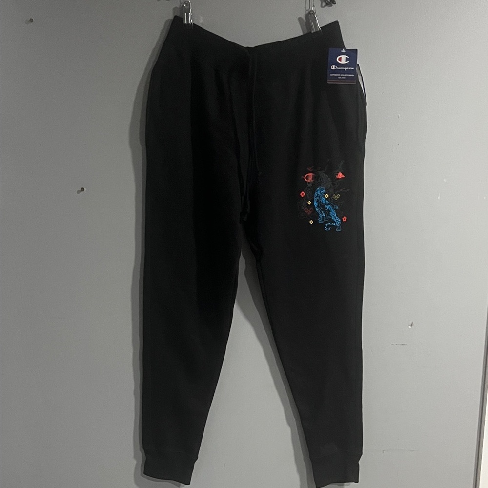Champion Black Sweatpants with Colorful Logo Large